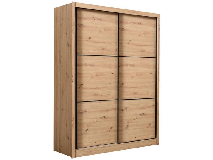 Xora Schiebetürenschrank, Eiche Artisan, 5 Fächer, 166x215.5x60 cm, Schlafzimmer, Kleiderschränke, Kleiderschränke 2-türig