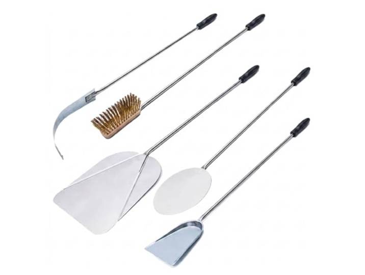 GIEMME 5-tlg Pizzaschaufel Set Edelstahl für Pizza Ø33 cm Stiel 82 cm Zubehör für Pizzaöfen; Hausgebrauch; Polymergriff; Ofen reinigen; Glut verteilen