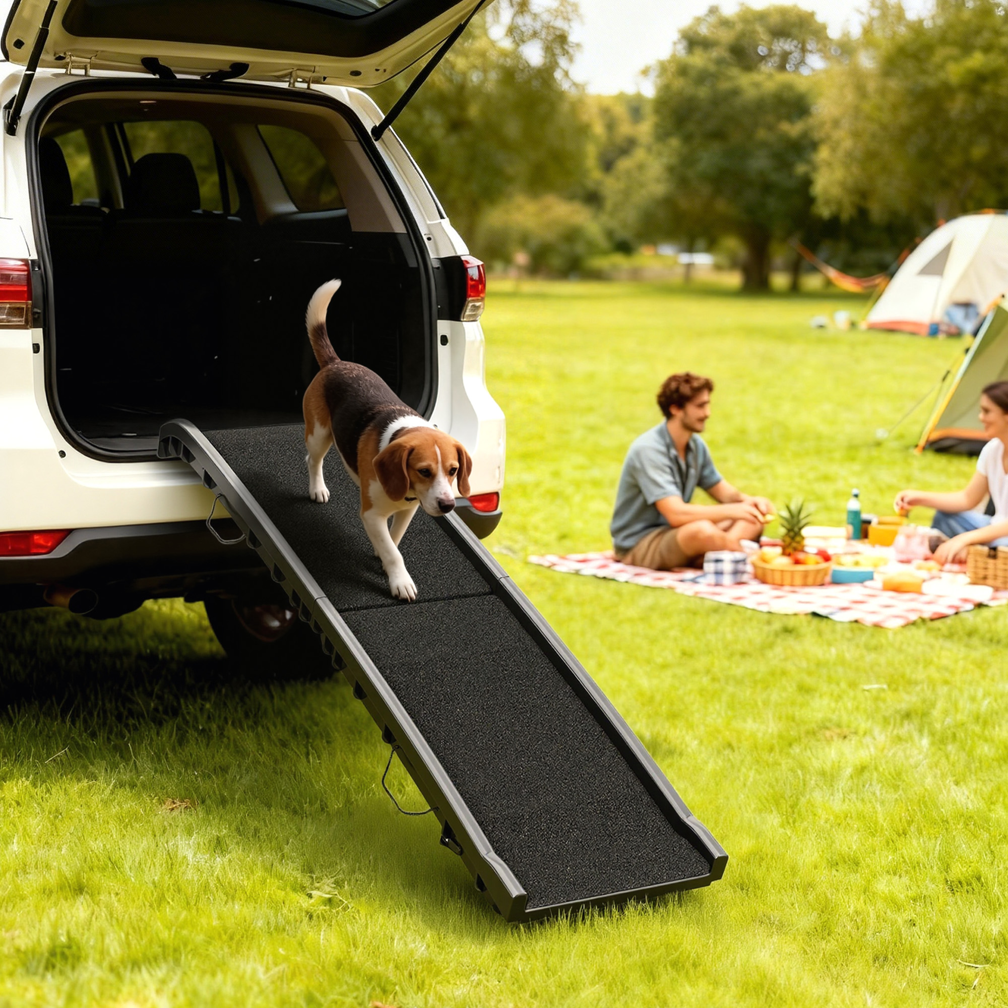 Pawhut Rampa pieghevole per cani, scala per cani in PP con pendenza dolce e superficie antiscivolo, 155x38,5x15,5cm, nero   Aosom Italy
