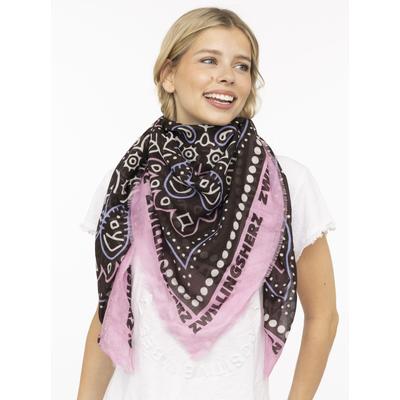 Modetuch ZWILLINGSHERZ "Zwillingsherz Paisley", Damen, pink (dunkelbraun), Web, Baumwollmischung, Modetücher, Mustermix, Schriftzug, Fransenabschlüsse rundum, leichtes Material
