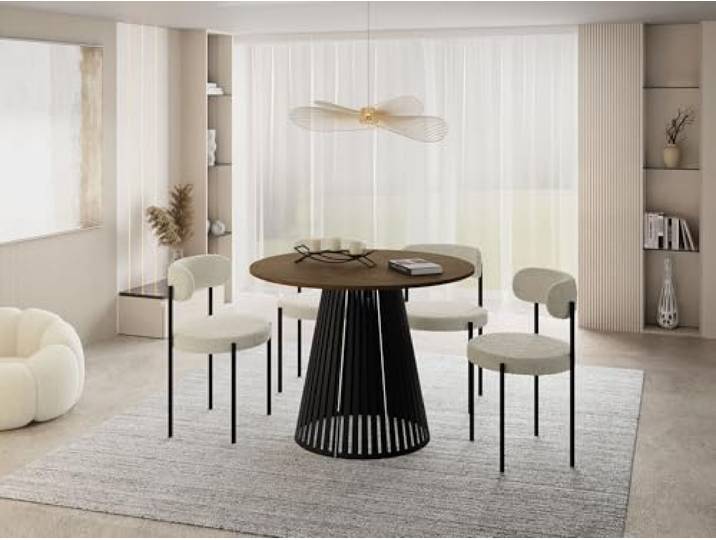 WFL GROUP Esstisch Rund Ausziehbar mit Lamellen im Loft-Stil – 100 bis 180 cm – Industrieller Tisch mit Schwarzen Metallbeinen, Platzsparend für Wohnzimmer oder Esszimmer – Braun
