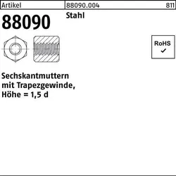 Sechskantmutter R 88090 Trapezgewinde TR16x4-SW27x24 Stahl Höhe=1,5d 1 Stück