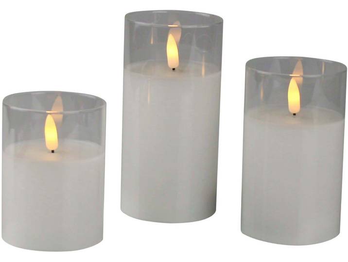 LED-Kerze AM DESIGN, weiß, Ø:7,5cm, Kunststoff, Kerzen, LED-Kerze, mit beweglicher LED-Flamme, weiß