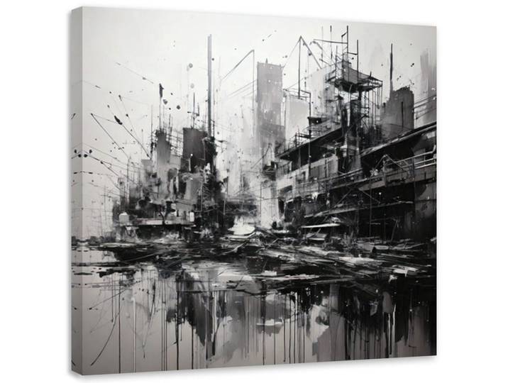 Feeby Leinwandbild Stadt Architektur Monochrom 50x50cm, Schwarz, Abstrakt, Quadratisch, 50x50 cm, Bilder & Rahmen, Bilder, Leinwandbilder