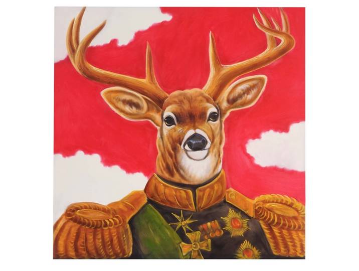 ÖLGEMÄLDE HIRSCH HANDGEMALT Mehrfarbig
