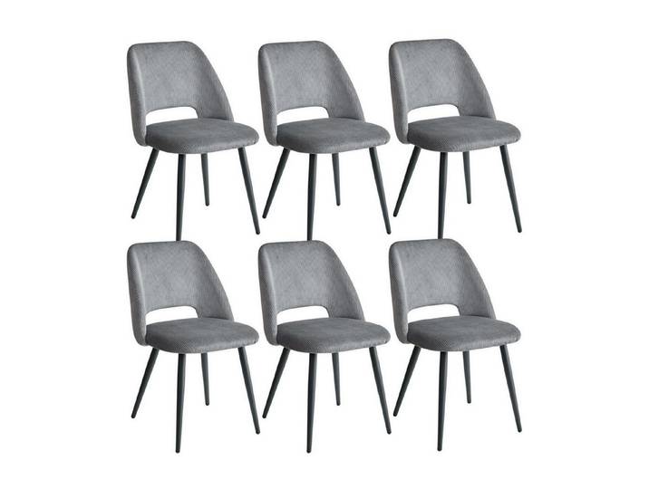 LuxusKollektion Esszimmerstuhl Esszimmerstuhl Küchenstuhl Cordstreifen Hohlrückendesign Grau 6er-Set