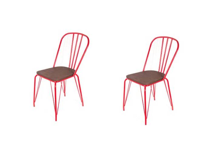 Delamaison Bistro-Stühle, Ulmenholz und Industriemetall, 2er-Set, Rot Industrieller Bistrostuhl aus Ulmenholz und Metall, 2er-Set, Esszimmer, rot