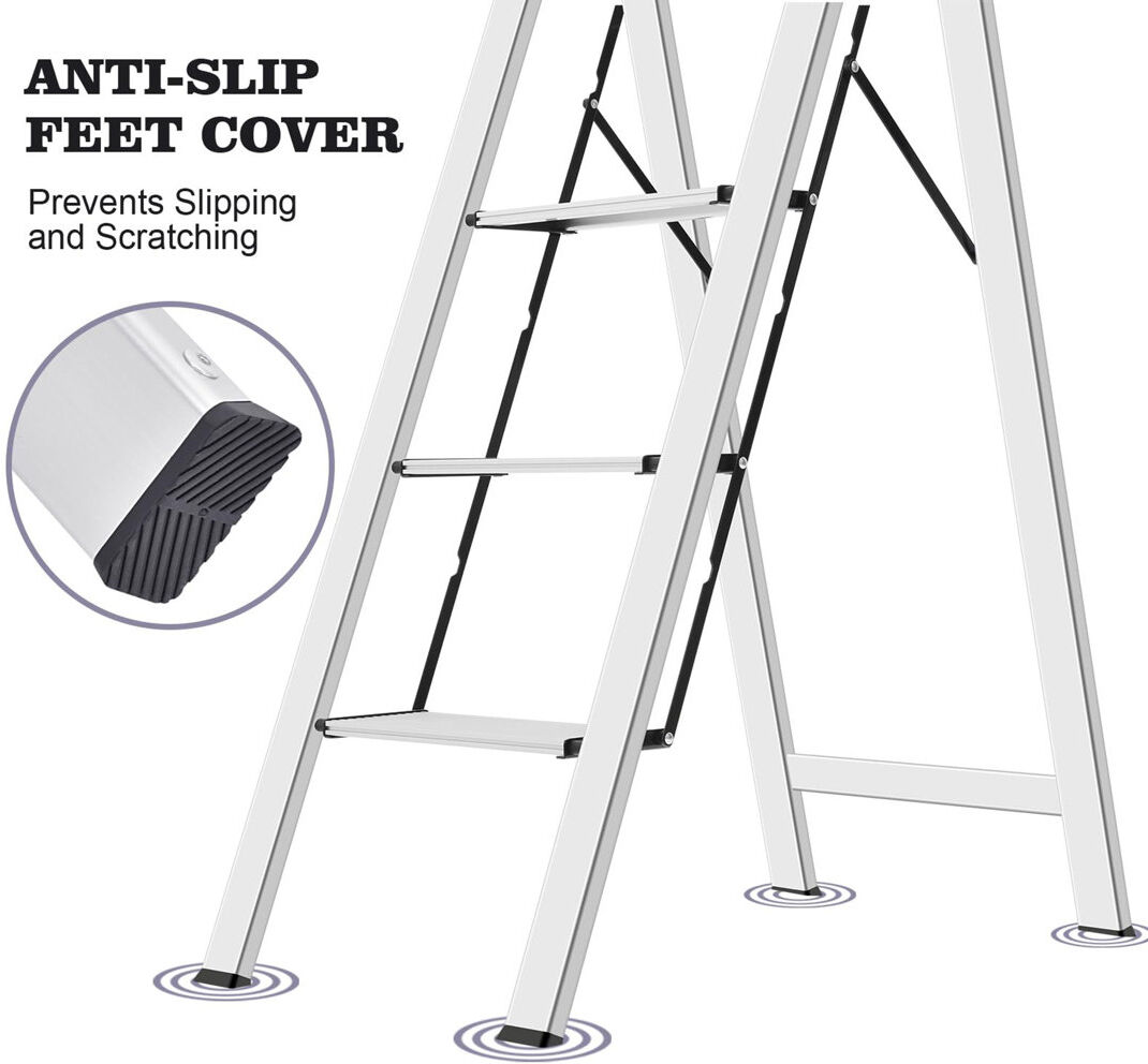 WFX Utility 4 - Step Aluminum Lightweight Folding Step Ladder Silver 10.6cm H