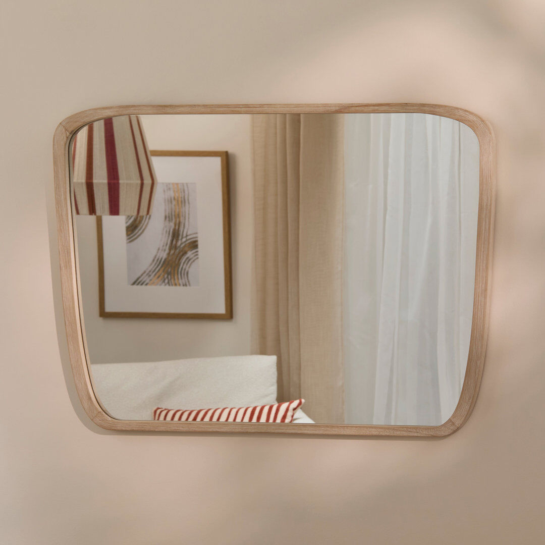 17 Stories Solid Wood Rectangle Wall Mirror Whitewash Large