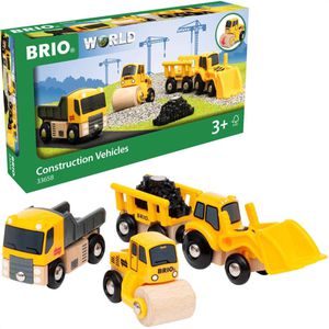 BRIO Spielzeugeisenbahn-Zubehör World 33658, 3 Baustellenfahrzeuge, aus Holz/Kunststoff