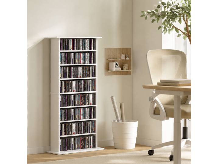 HOMCOM Meuble Multimédia 8 Niveaux 6 Étagères Blanc 360 CD