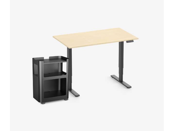 FOKUS Schreibtisch + Rollwagen Birke Schwarz 120x70