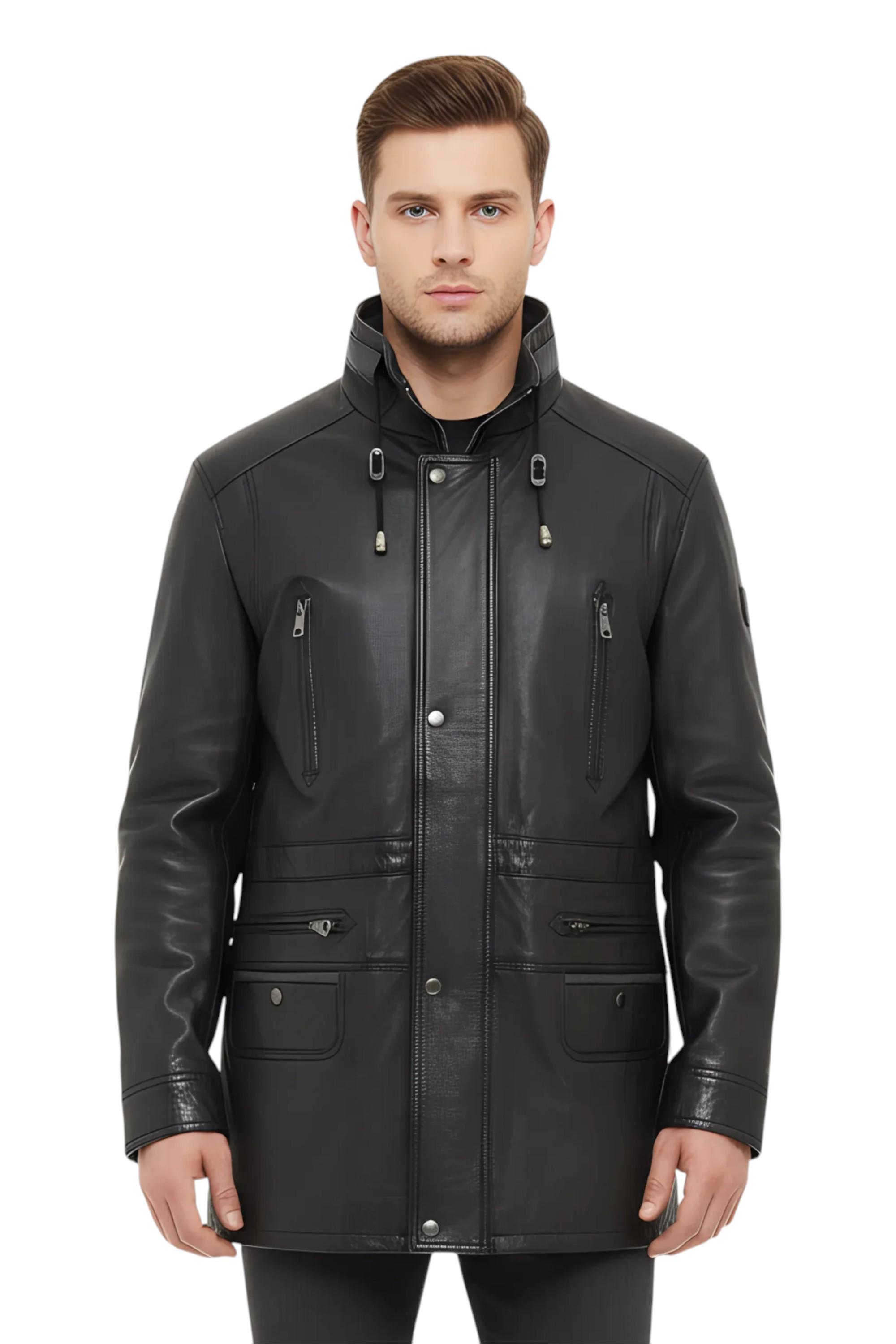Infinity Leather Herrenparka aus weichem italienischem Leder, Modell Gatton - Schwarz