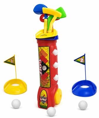 BPC Kids Golf Set with Rolling Trolley, 3 Clubs, 3 Balls and 2 Practice Holes