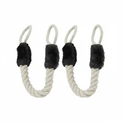 Relaxdays Türkordel Klemmschutz, 2er Set, für Türklinken, Baby & Tier Türsicherung, Stoff Türseil, 60 cm, beige/schwarz
