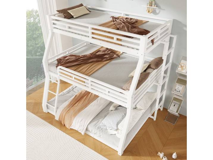WOVREO Lit superposé triple métal 90 x 200 120 x 200 et 140 x 200 cm blanc