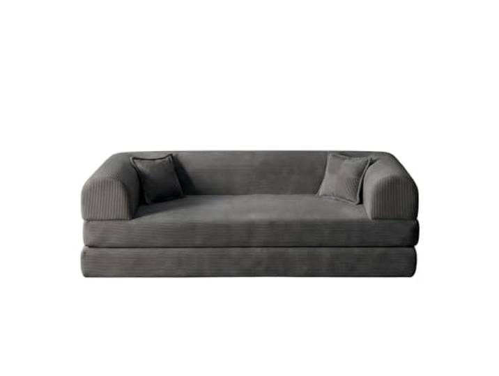 Hanah Home 3-Seat Sofa-Bed, Anthracite, 190 x 90 cm 100% Ribbed Plush Fabric, Removable Cover, Paw-Friendly, 2 Cushions Included Stylish & Functional