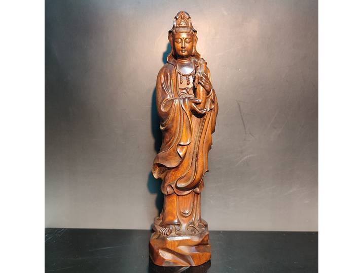Statues chinoises Quan Kwan-Yin en bois de 8 pouces, décoration murale de bouddha de prière Avalokitesvara