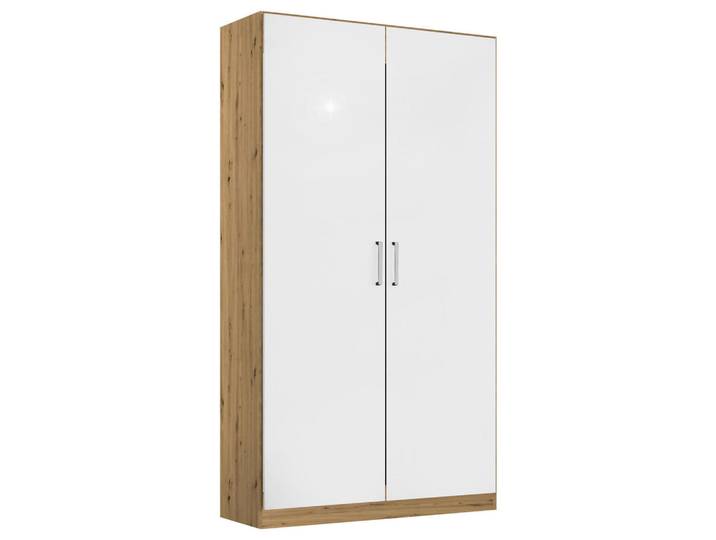 Rauch Möbel Drehtürenschrank, Eiche Artisan, Weiß Hochglanz, 1 Fächer, 91x197x54 cm, Blauer Engel, Made in Germany, Schlafzimmer, Kleiderschränke, Drehtürenschränke