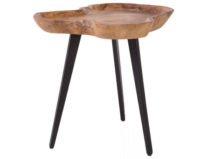 Beliani Beistelltisch Teakholz hellbraun Elsa, Hellbraun, Schwarz, Holz, Freiform, 60x51x56 cm, Wohnzimmer, Wohnzimmertische, Beistelltische