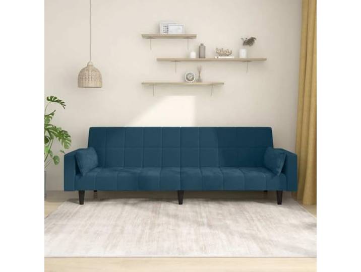 HEFZGDB Schlafsofa 2-Sitzer mit 2 Kissen Blau Samt – 2-in-1 Funktionsmöbel für Gäste, Komfortabel Bezug mit Weich Samtstoff, Robuster Holzrahmen, Vielseitig Wohnzimmer Schlafcouch