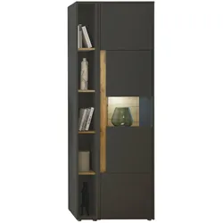 AKTENSCHRANK Set 2-teilig Grau, Eiche Wotan, Regal-Vitrine-Kombination mit 5 Ordnerhöhen