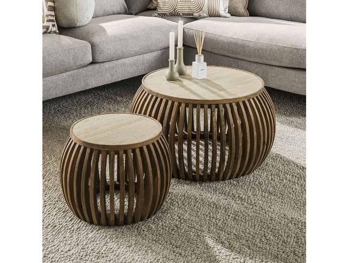 Couchtisch Set Kalia , 2-teilig , Ø50/Ø75 , Mangoholz , Sandfarbe