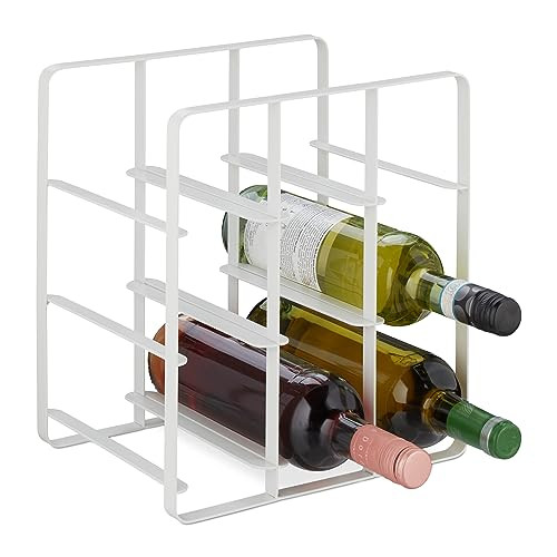 Relaxdays Wijnrek voor 9 flessen, wit, H x B x D: 30 x 27,5 x 20 cm
