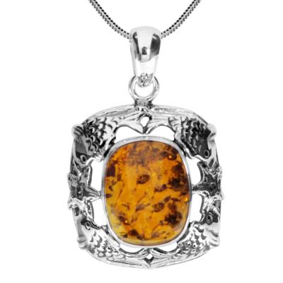 Kette mit Anhänger OSTSEE-SCHMUCK "- Fischland 34x21 mm - Silber 925/000 - Bernstein" Gr. 42, silber (silber 925, silberfarben, weiß), Schmuck_Sets, Damen, 42, Silber 925 (Sterlingsilber)