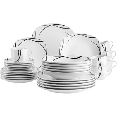 Kombiservice MÄSER "DECORA, Geschirr-Set, Porzellan", weiß, 30 Stk., Porzellan, Geschirr-Sets, Kombiservice
