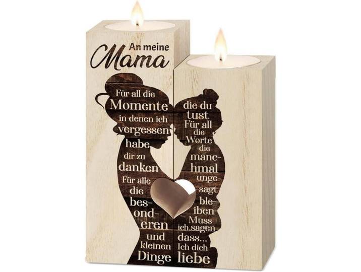 Kerzenständer Holz mit Gravur An meine Mama ; Braun, 4.5x12x9 cm, Dekoration, Kerzen & Kerzenhalter, Teelichthalter