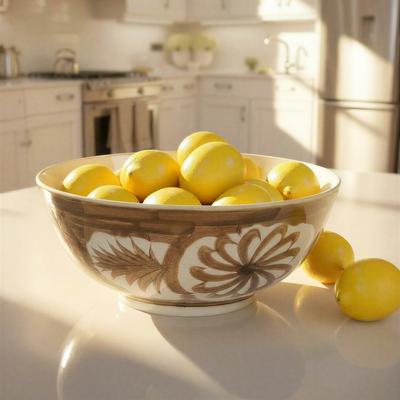 Storied Home Hand Painted Stoneware Bowl with Floral Design