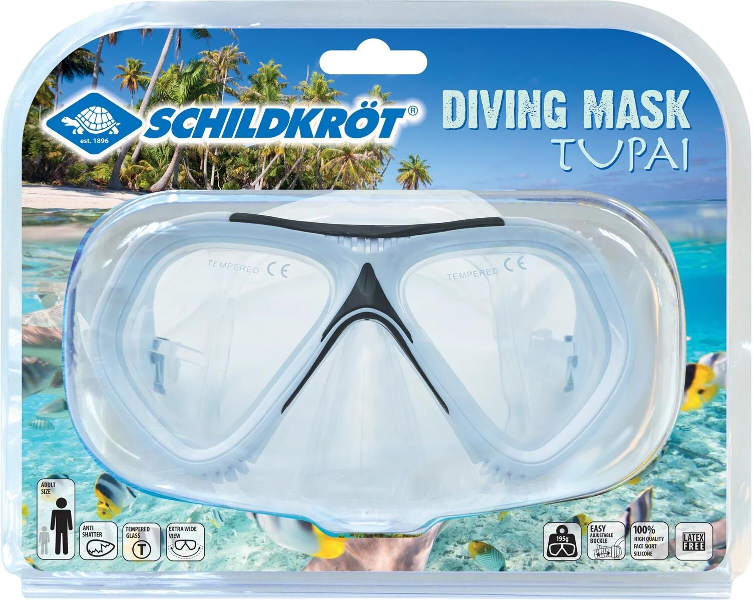 Taucherbrille SCHILDKRÖT FUNSPORTS "Funsports Schildkröt Erwachsenen «Tupai»", schwarz-weiss (hellblau), Sportbrillen, Taucherbrille hellblau Einheitsgröße