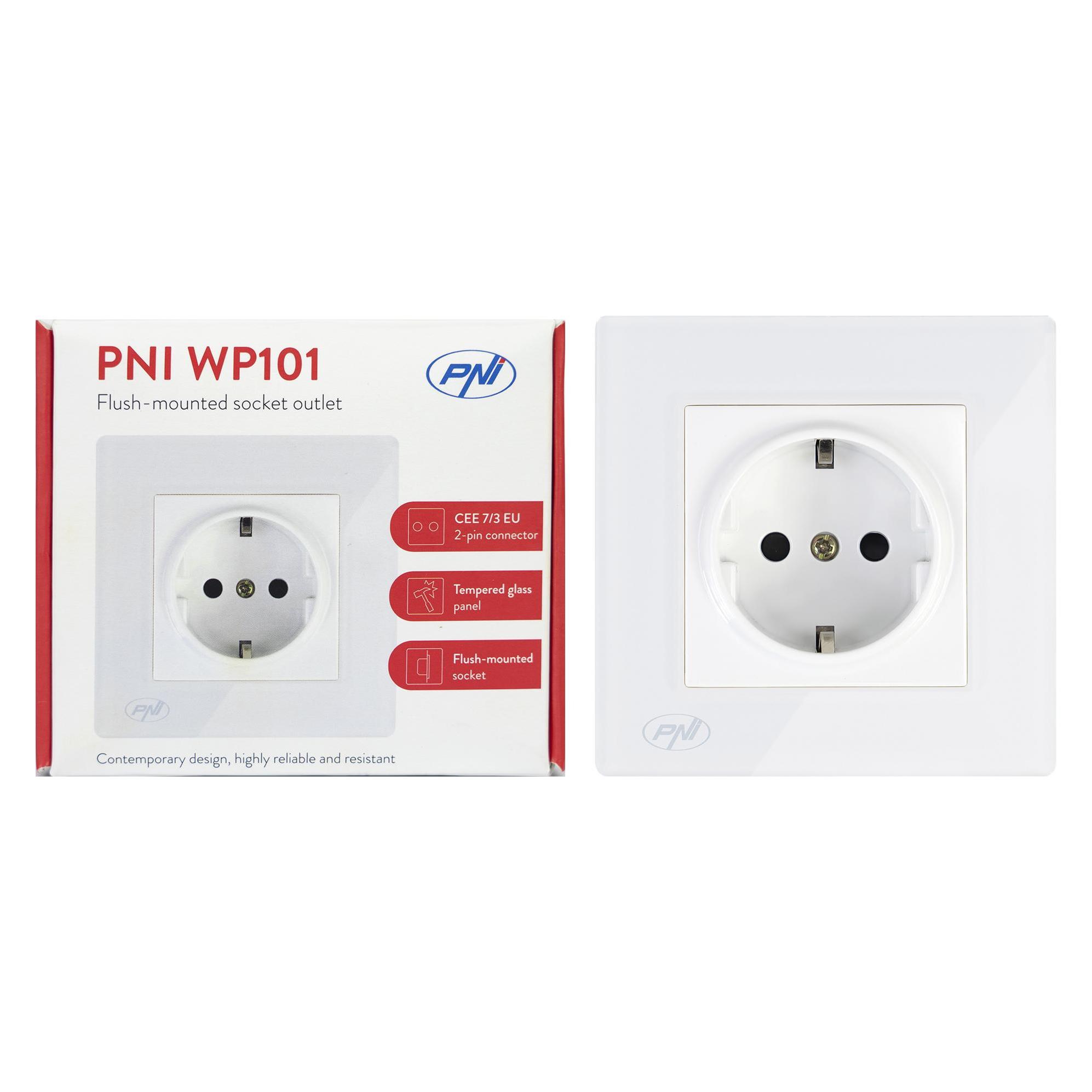 PNI Einfache Einbausteckdose WP101 mit Glasrahmen, 16A, 4000W, 230V (43699179)