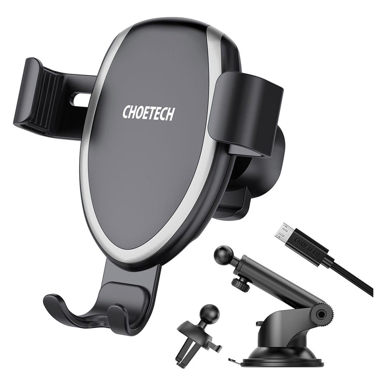 Choetech Qi Wireless Charger 10W Gravity Car Cab Holder Dashboard + Ventilation Grill Clamp + 1.2m M (10 W) (T536-S)