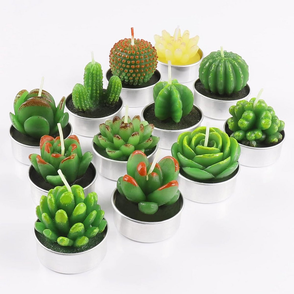 Set van 12 handgemaakte decoratieve cactus theelichtjes