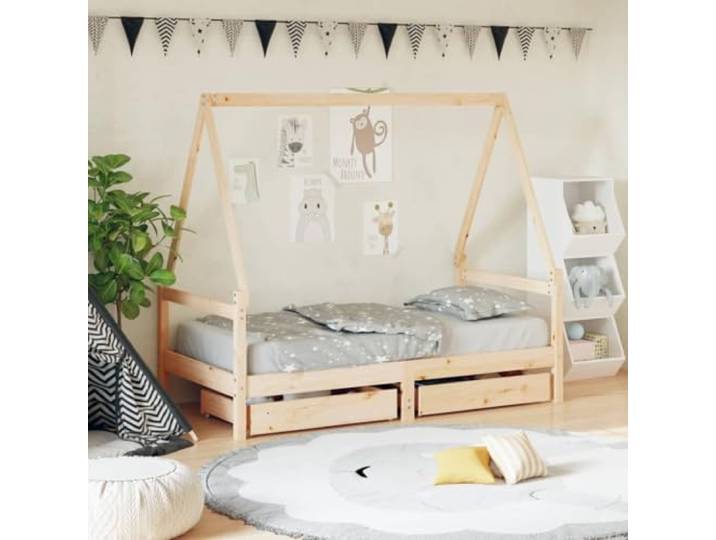KGTKGTYER Hausbett 80x160 cm Kiefer Massivholz Kinderbett mit Schubladen Rustikaler Stil, Inklusive Stauraum, Niedriger Einstieg, Für Kinder ab 4 Jahren