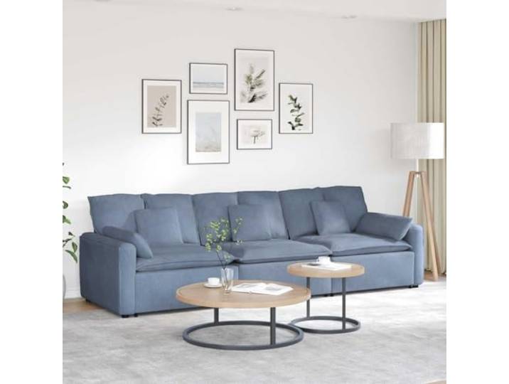 Modulares Sofa mit Kissen Blau, 3 Teile, Cordstoff mit Metallrahmen 3 Module, Cordstoff, Metallrahmen, Holzarmlehnen, Textilene-Sitze, Kissen inklusive