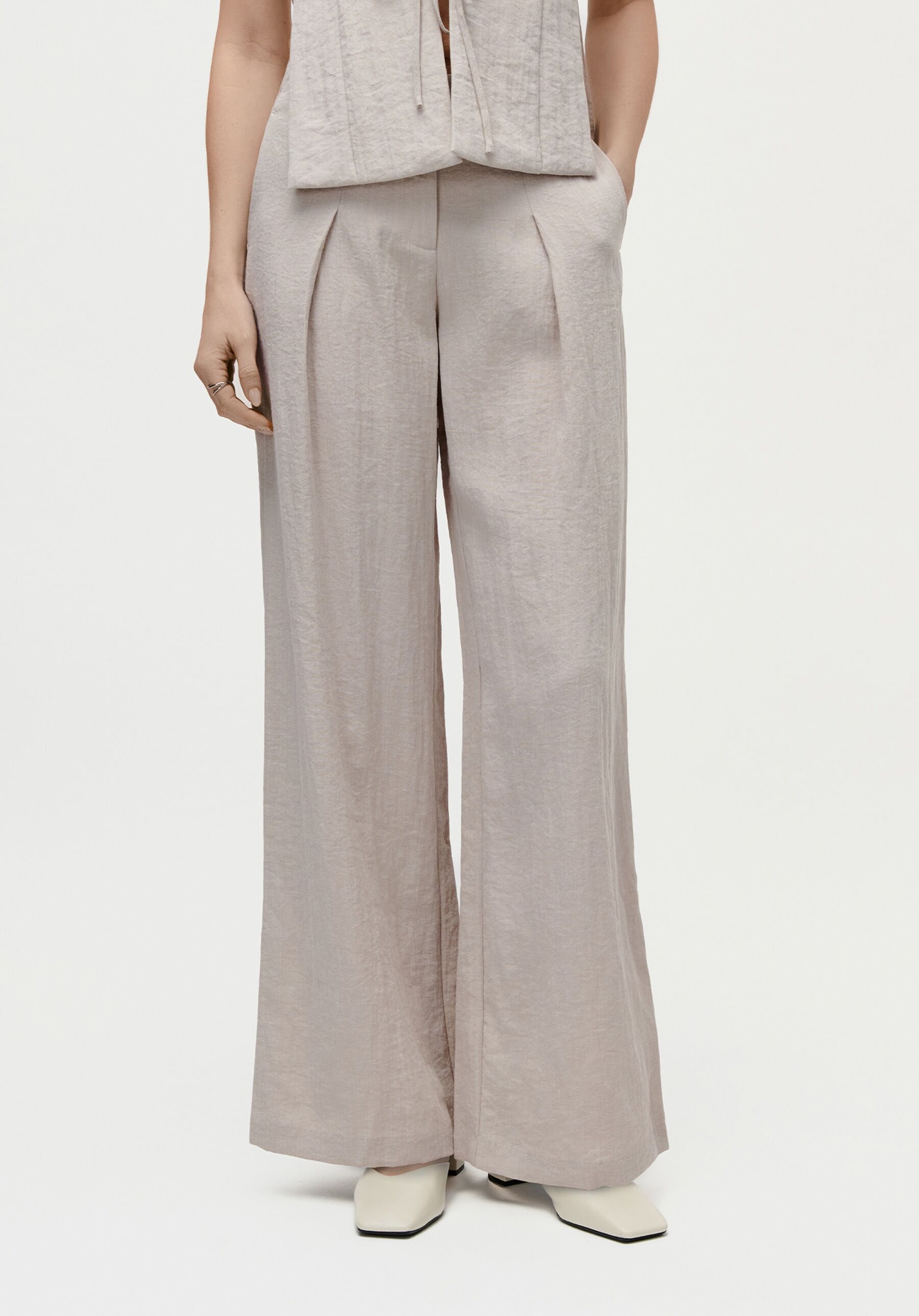 Stoffhose LEGER "Elaina, LeGer by Lena Gercke", Damen, Gr. 44, N-Gr, beige, Web, Obermaterial: 75% Viskose, 25% Nylon, weit lang, Hosen Stoffhose