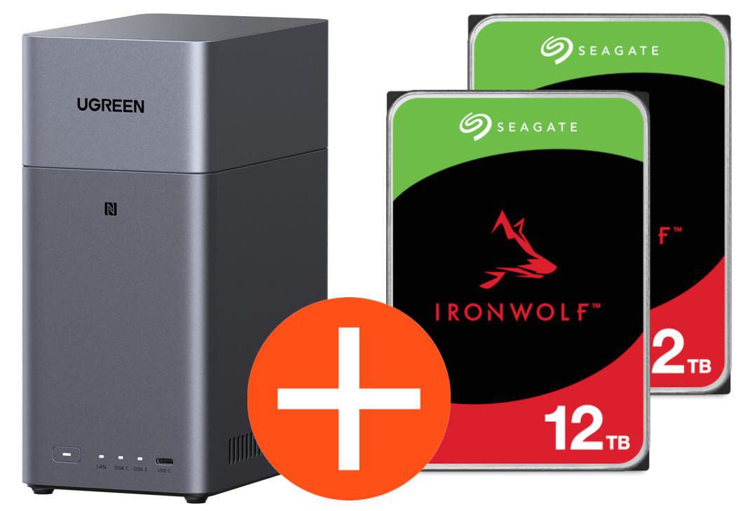 UGREEN NASync DH2300 NAS System 2-Bay 24TB inkl. 2x Seagate IronWolf ST12000VN0008 12TB DH2300 + 2x ST12000VN0008