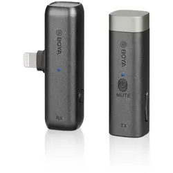 BOYA Drahtlos Mikrofon WM3D mit Lightning Adapter & Aufbewahrungs- und Ladebox I 2,4GHz Wireless Microphone aus omnidirektionalem Kugelmikrofon I Für