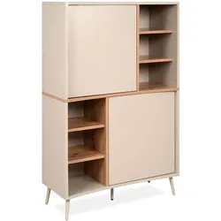SIDEBOARD hoch mit 2 Türen, 6 Nischen, Dekor in Sand und Eiche, handwerklich gefertigt 37,5/90/140 cm