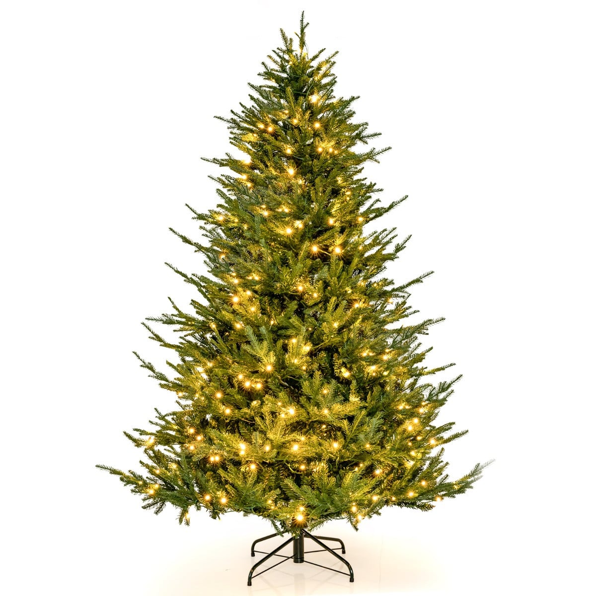 Costway Kunstmatige Kerstboom van 210 cm met 8 Lichtmodi, Groen