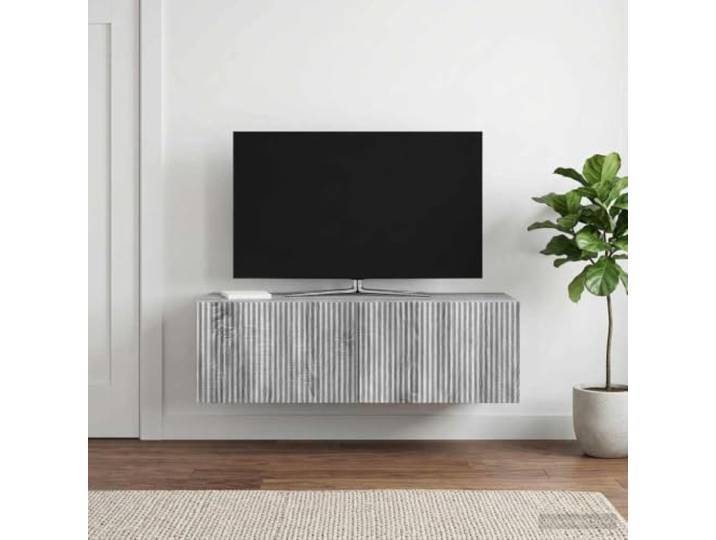 Wandmontierter TV-Schrank 98 x 41 x 30 cm Sonoma-Grau mit Drehtüren Schwebende Montage, 90°-Drehflügeltüren, Holzwerkstoff, Wohnzimmer, viel Stauraum, einfache Pflege