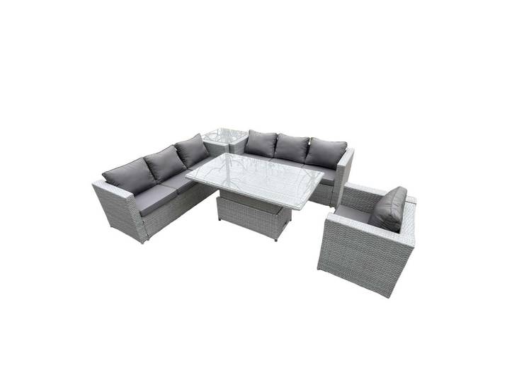 Fimous Gartenmöbel SET Polyrattan Helles Grau 5-teilige, Hellgrau, Metall, rechteckig, Gartenmöbel, Gartengarnituren, Gartenmöbel-Sets