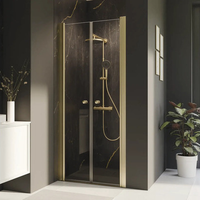 BREUER Duschtür in Nische mit Pendeltür ELANA 2.0 rund 80 x 200 cm Profil gold Klarglas Reversibel