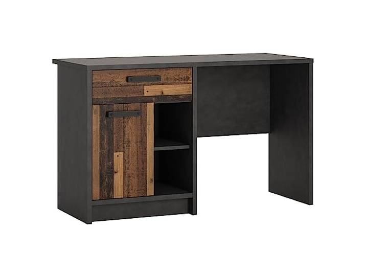 Schreibtisch im modernen Industrial Design in grau mit Holz Nb., platzsparender Jugendzimmer Arbeitsplatz mit Stauraum, Jugendschreibtisch, Lerntisch, Arbeitstisch, Bürotisch, B/H/T ca. 120/74/52 cm
