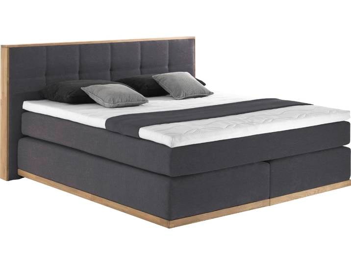 Boxspringbett, Massivholz, Anthrazit, 180×213 cm, 7-Zonen-Taschen-Federkern, Modern/Vintage, Places of Style