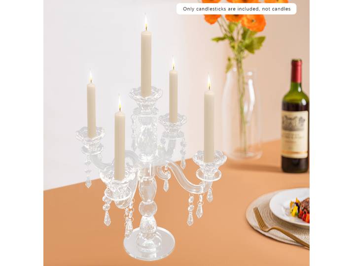 Porte-bougie à 5 têtes, centre de table en cristal à 5 bras, porte-bougie en cristal blanc