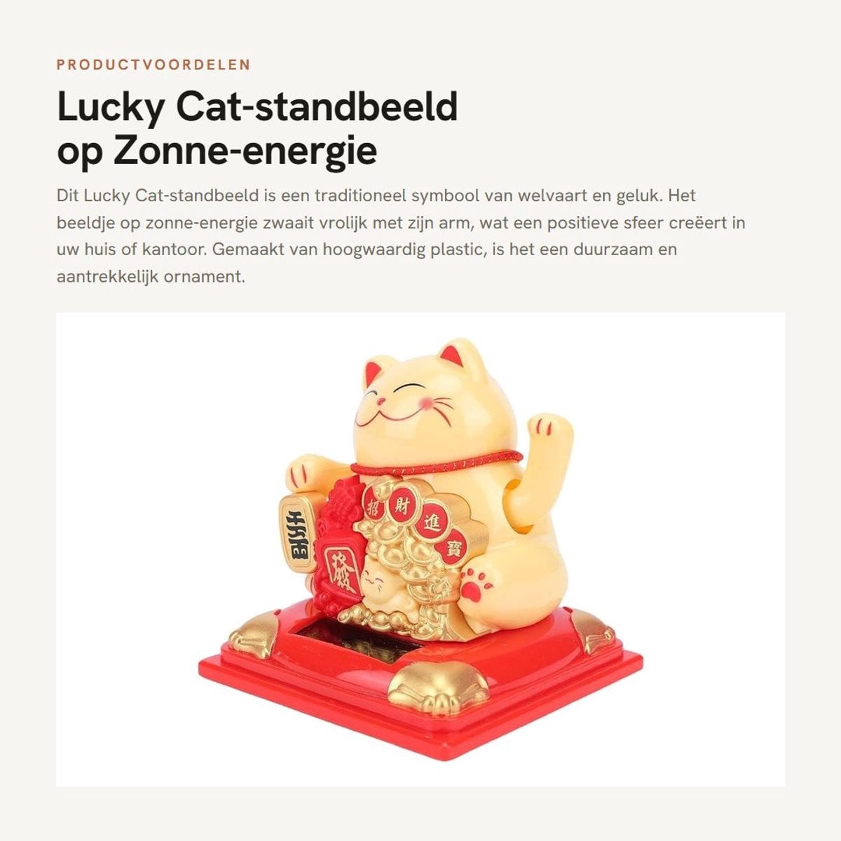 Dailygoods Lucky Cat standbeeld op zonne-energie met zwaaiende arm, Geel